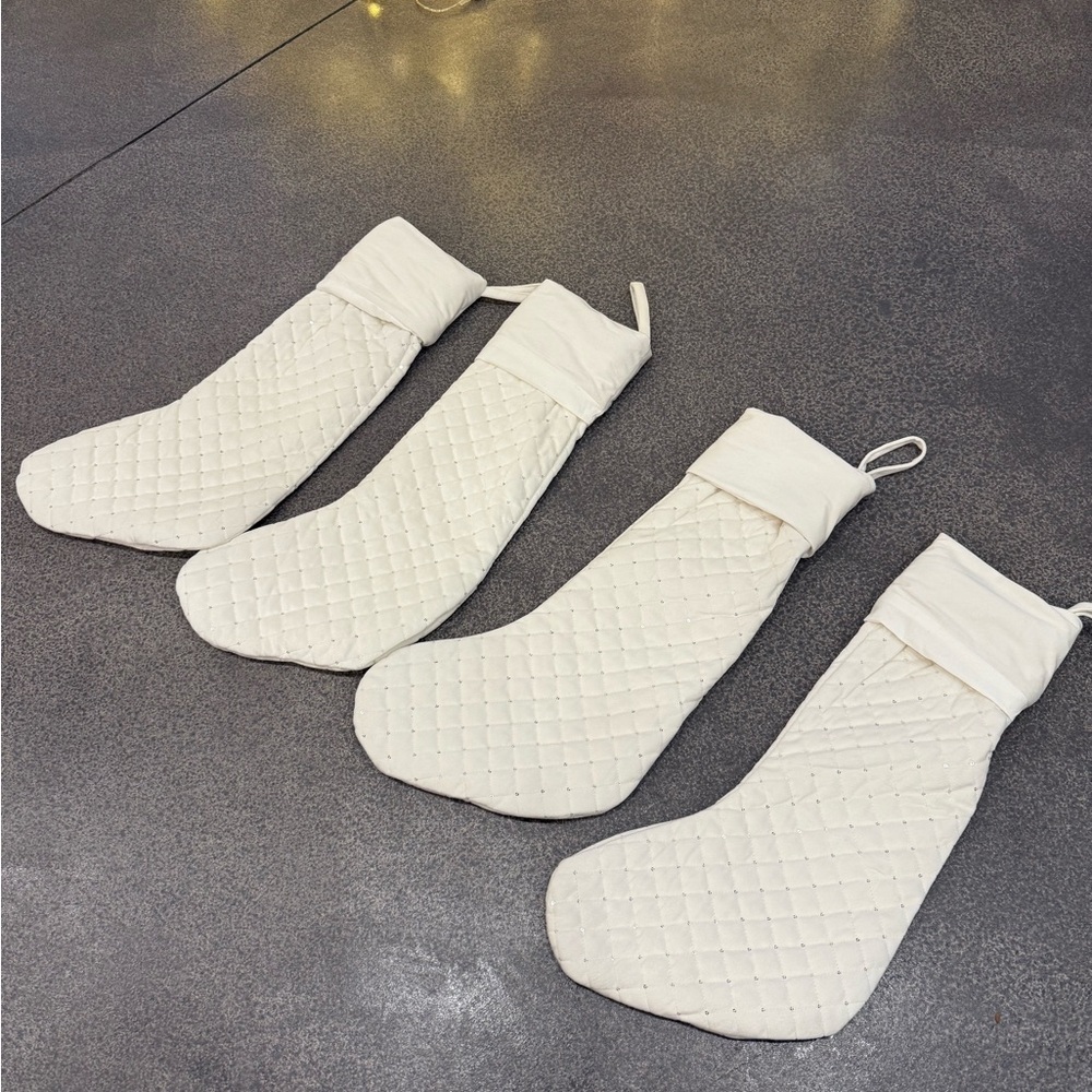Christmas Stockings White Quilted Sequin